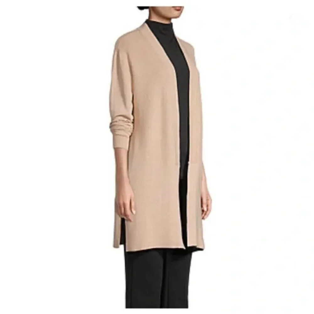 Worthington XLT  Long Sleeve Ribbed Knit Open Front Cardigan in Camel Tan Brown